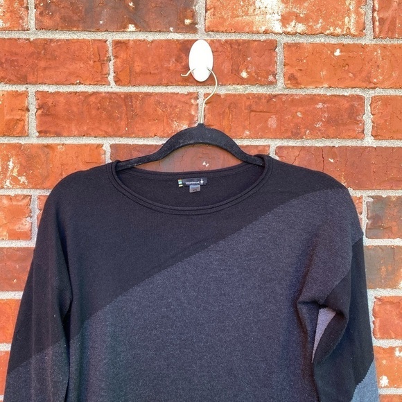 Smartwool Womens XS Shadowpine Black Gray Colorblock Crew Neck Sweater - Picture 2 of 8